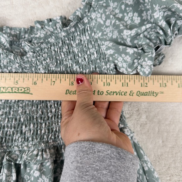 Altar'd State Kelly Floral Romper Green Smocked Tiered Ruffle Size M - Picture 6 of 12